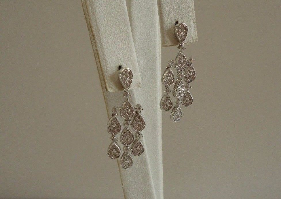 CHANDELIER DANGLING EARRINGS W/ 2 ct ACCENT/ 33MM BY 11MM /925 STERING SILVER