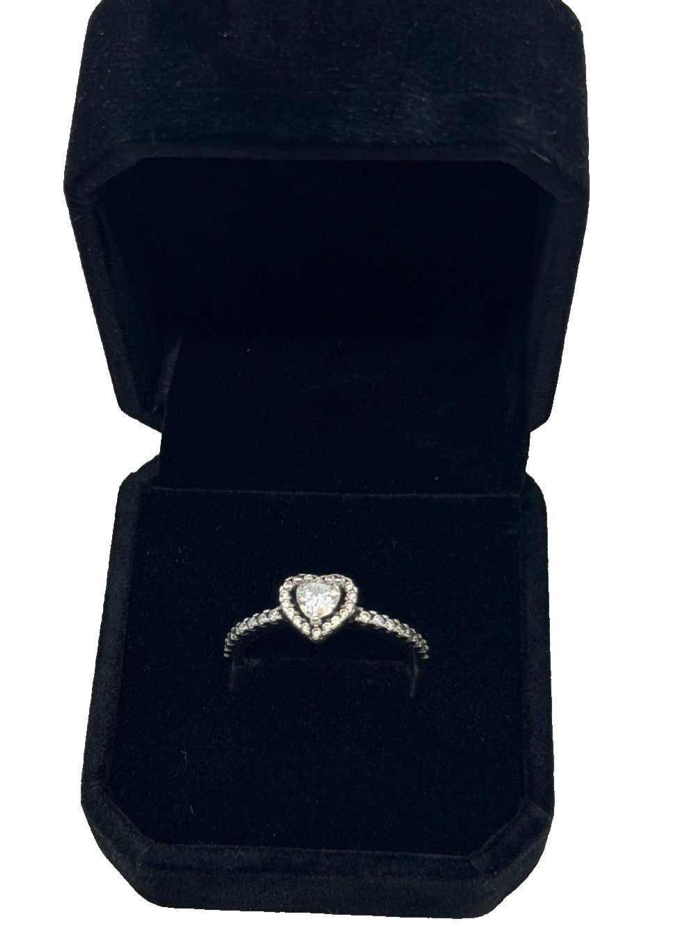 Heart Shaped Clear Stone Fashion Ring in Velvet Box – Size 8 (non-branded)