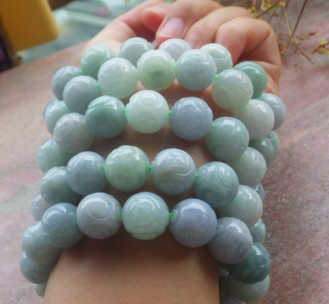 1 pcs Burma A Green jade jadeite bead Ruyi Flower bracelet Bangle 14mm 131109