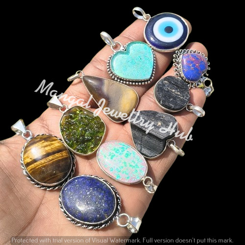 Moldavite & Mix Gemstone 925 Sterling Silver Plated Pendants 5PCS Lot Jewellery