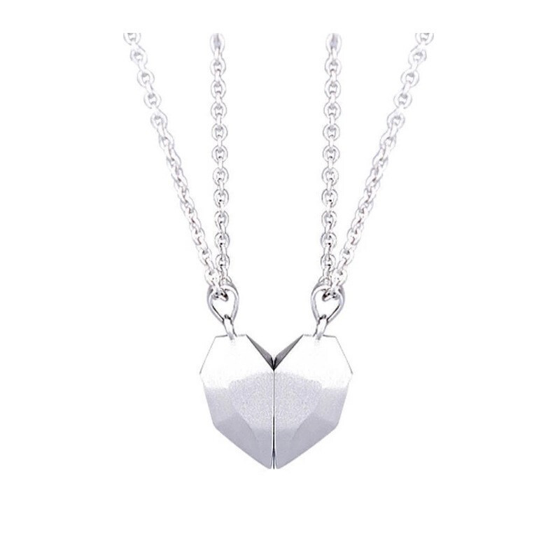 Silver & Silver Heart Magnet Necklace Set – Perfect Gift for Couples,Valentines