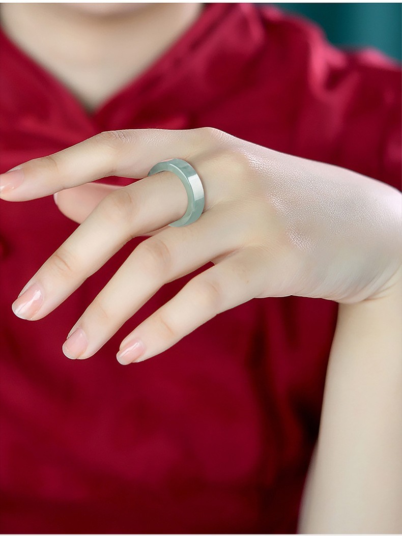 Natural A Grade Old Pit Ice Blue Water Jade Ring Couple Band with Certificate