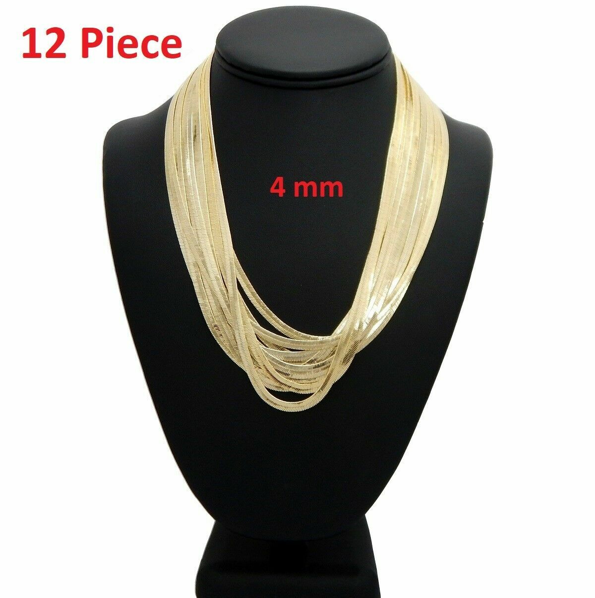 12 Pcs 4mm Herringbone Chain Necklace 16″ 18″ 20″ 24″ Gold Plated Wholesale Lots