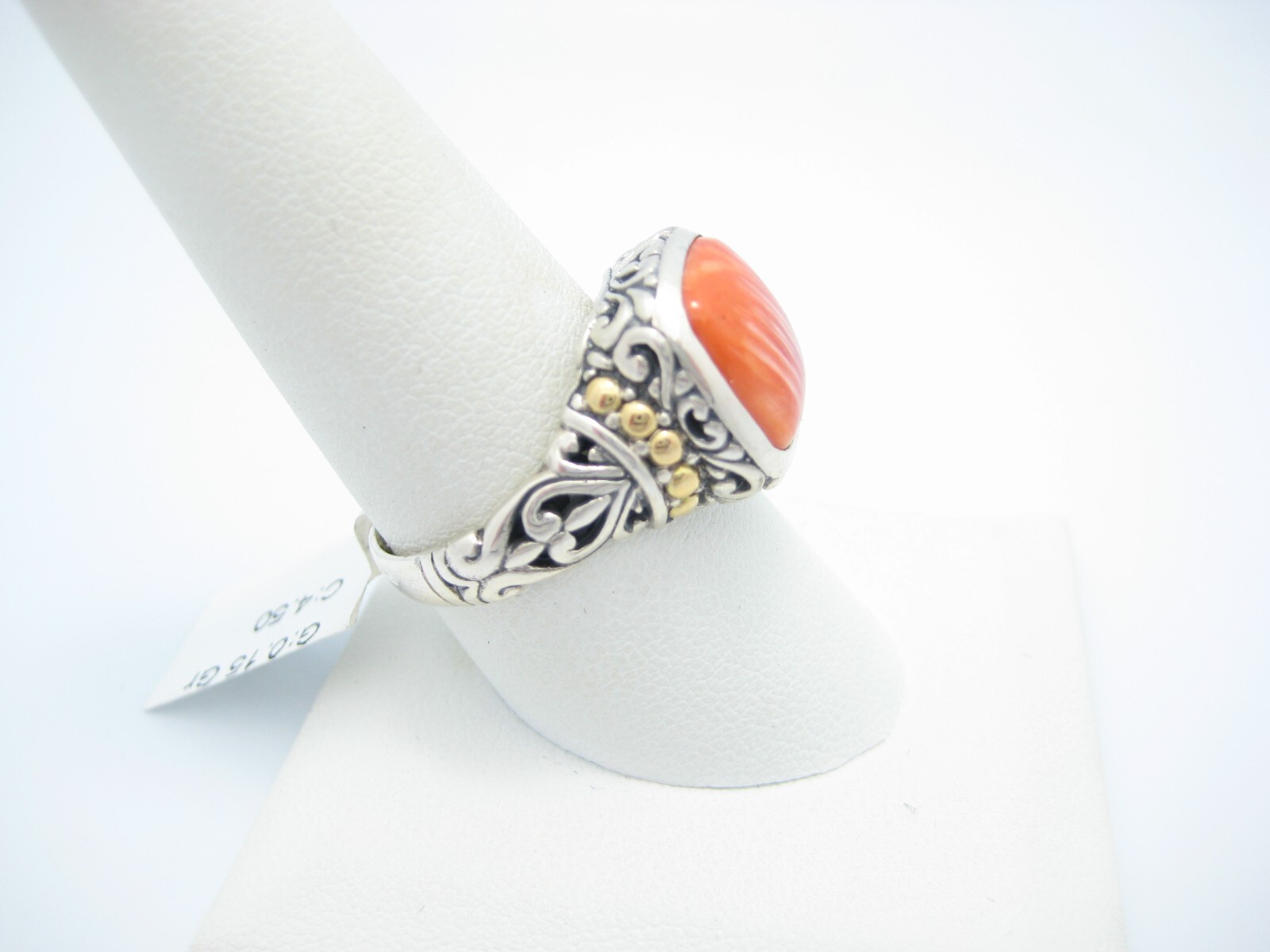 Samuel B Benham Sterling Silver & 18k Yellow Gold 14.2mm Red Stone Ring Size 9.5