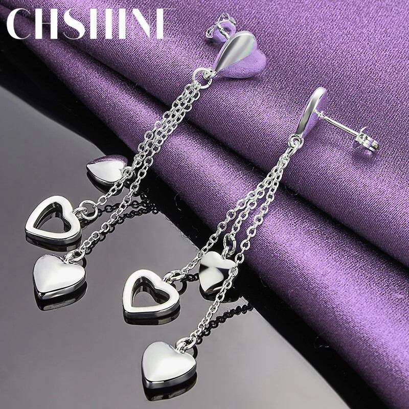 CHSHINE 925 Sterling Silver Solid/Hollow Heart Earrings Fashion Charm Jewelry