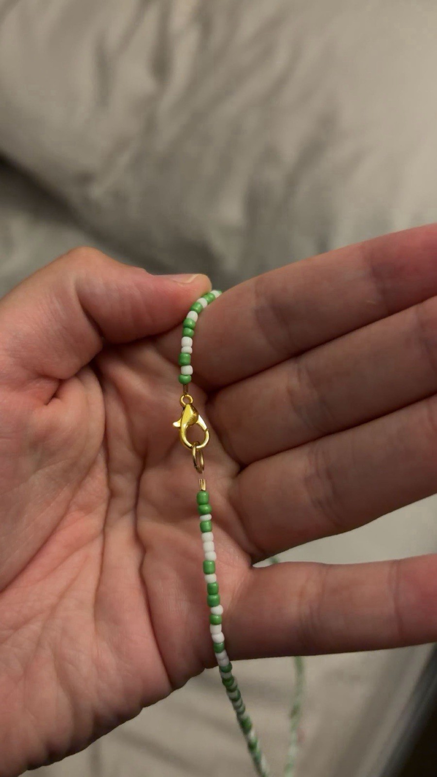 Green & White Handmade Beaded Necklace Chain Pink Fish Charm