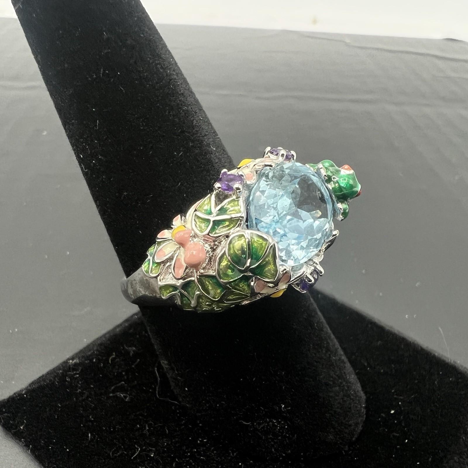 Ross Simons Sterling Silver Frog Pond Ring Blue Topaz Amethyst Enamel Size 9