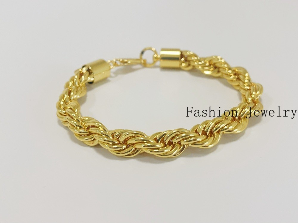 18K Yellow Gold Stamped Diamond Cut Rope Chain Bracelet 10.5mm 7.5INCH Men Women