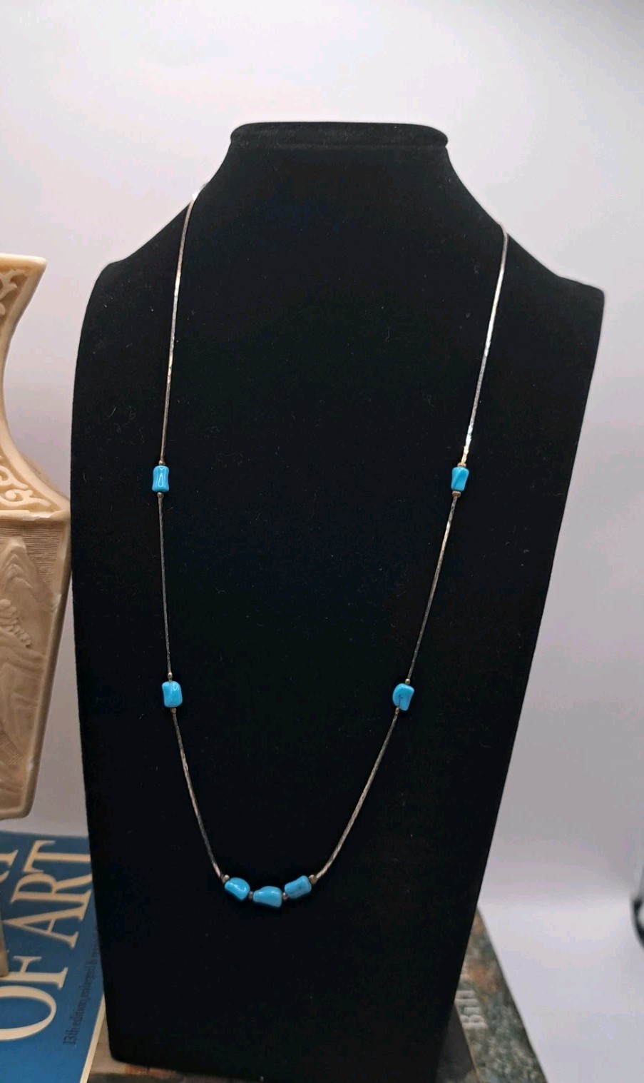 Delicate Vintage Turquoise Long Station Necklace