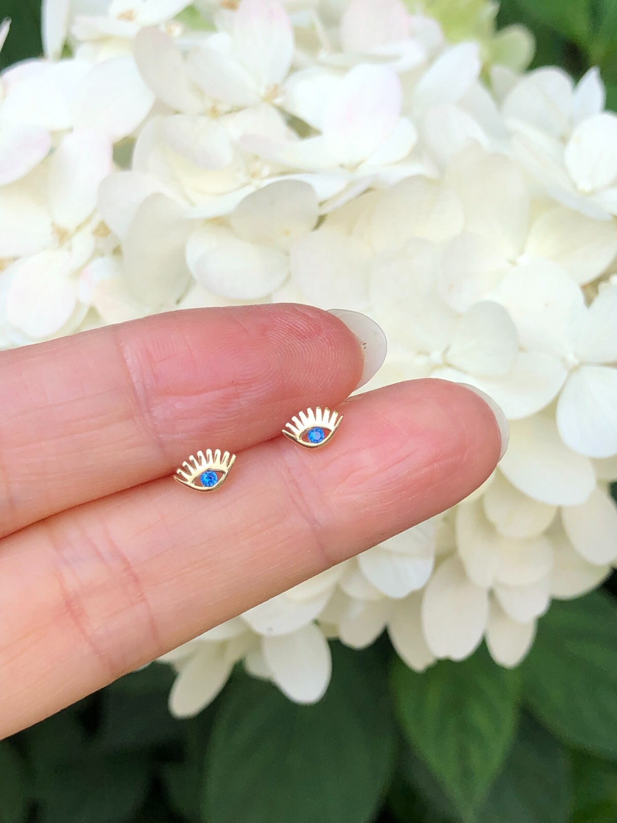 925 Sterling Silver Evil Eye Gold Stud Earrings Dainty Blue CZ Studs 5.5mm
