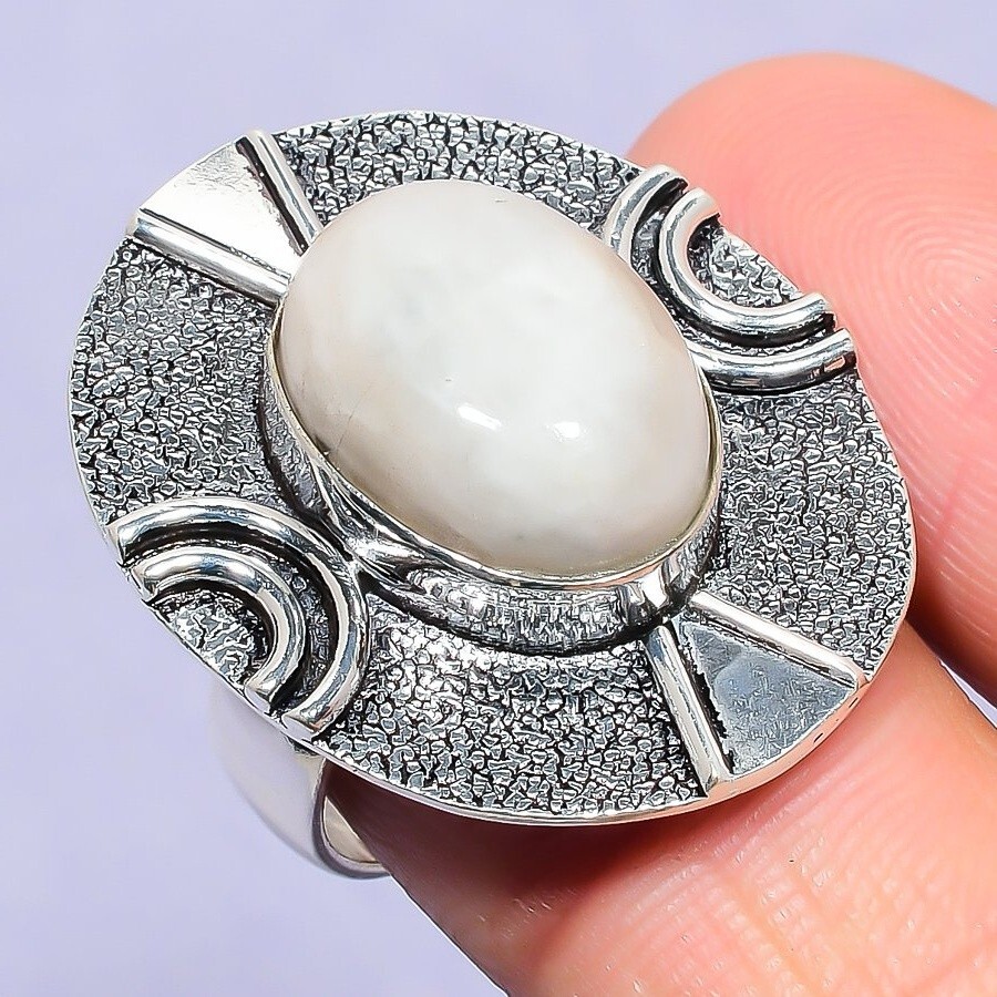Rainbow Moonstone Jewelry Silver Gift For Sister Natural Cluster Ring Size 9