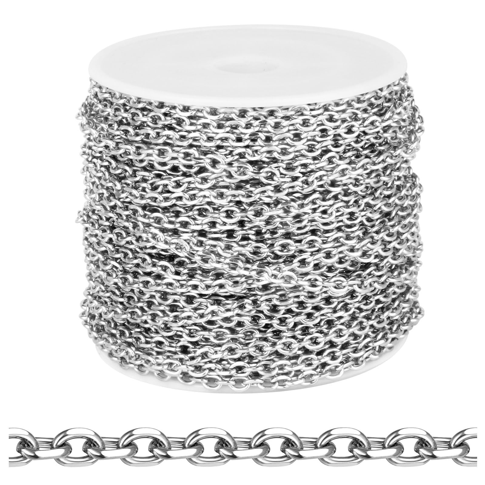 [66 FT] Stainless Steel Rolo Cable Chains Bulk for Jewelry Making, 2.5mm 304 …