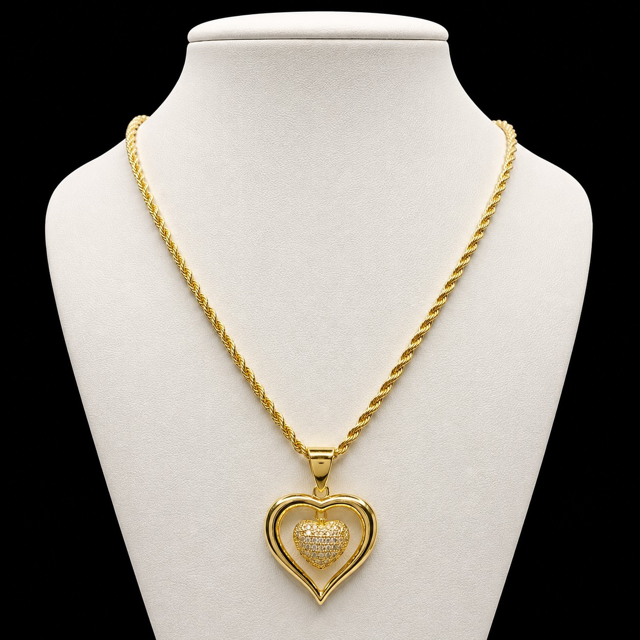14K Heart Pendant Gold Filled Necklace Rope Chain Women’s Non Tarnish Luxury…