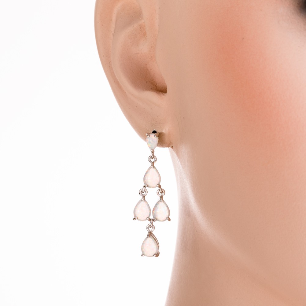 6×8 4×6 Pear White Fire Opal Cabochon Silver Jewelry Drop Pierced Earrings