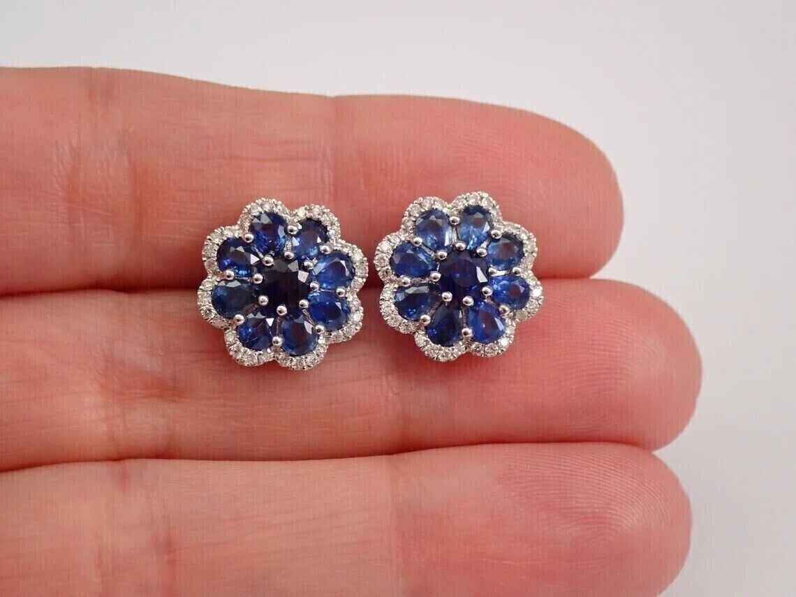 14k White Gold Plated 2.20Ct Pear Simulated Sapphire Women’s Flower Stud Earring