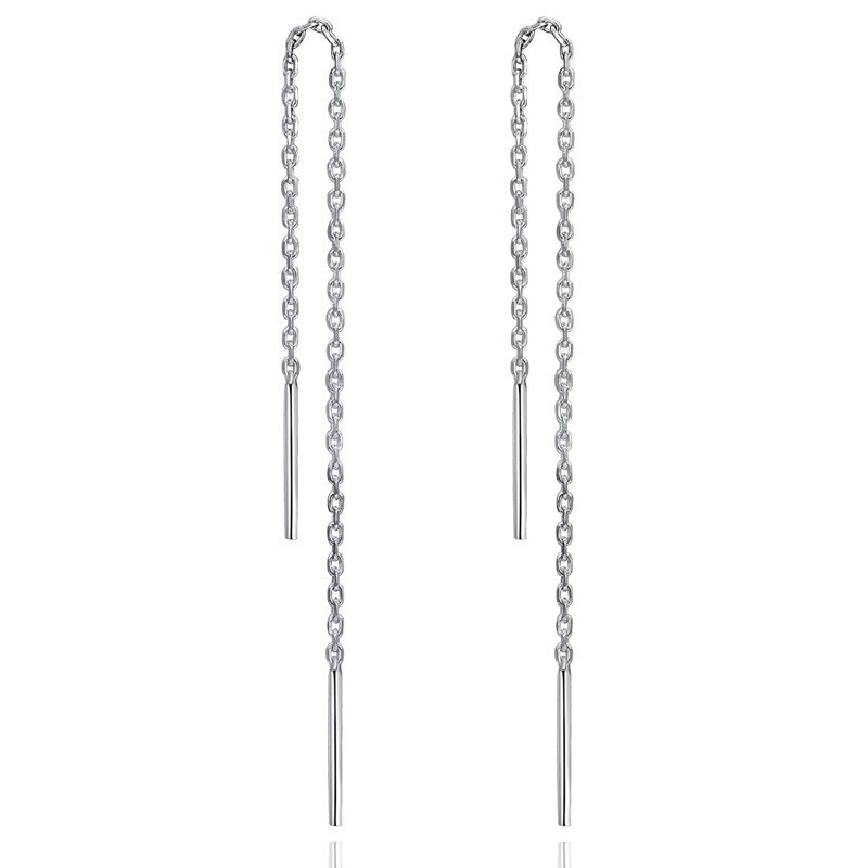 S925 Sterling Silver Tassel Chain Threader Dangle Drop Earrings Chain Gift F25