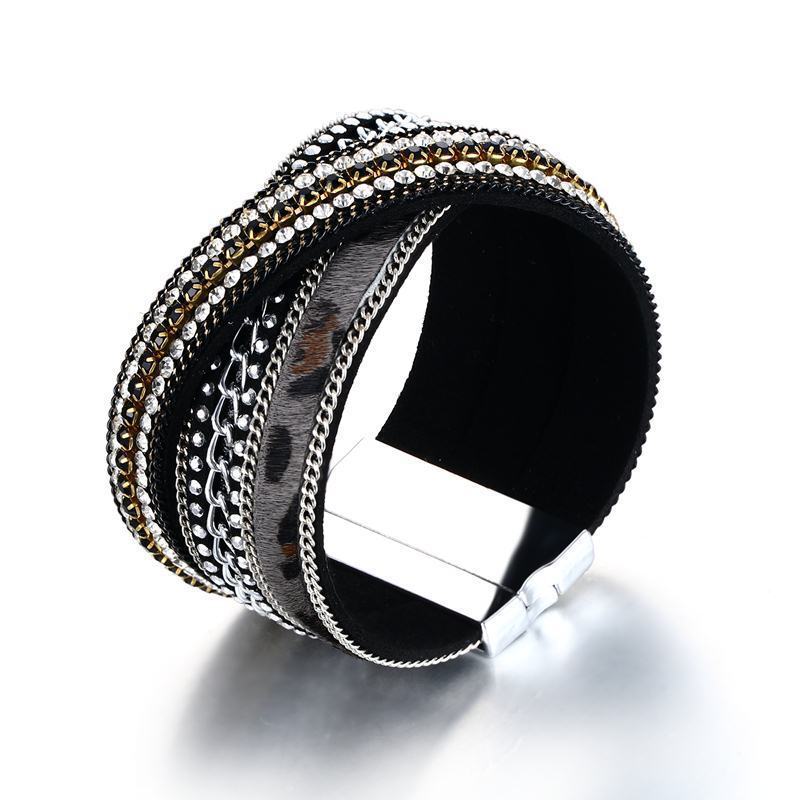 19.5cm Alloy PU Leather Magnet Clasp Band Bohemian Women’s Jewelry Brand New