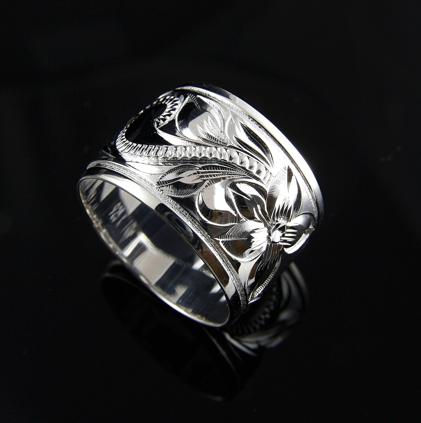 925 STERLING SILVER 15MM HAWAIIAN PLUMERIA FLOWER SCROLL SMOOTH EDGE RING