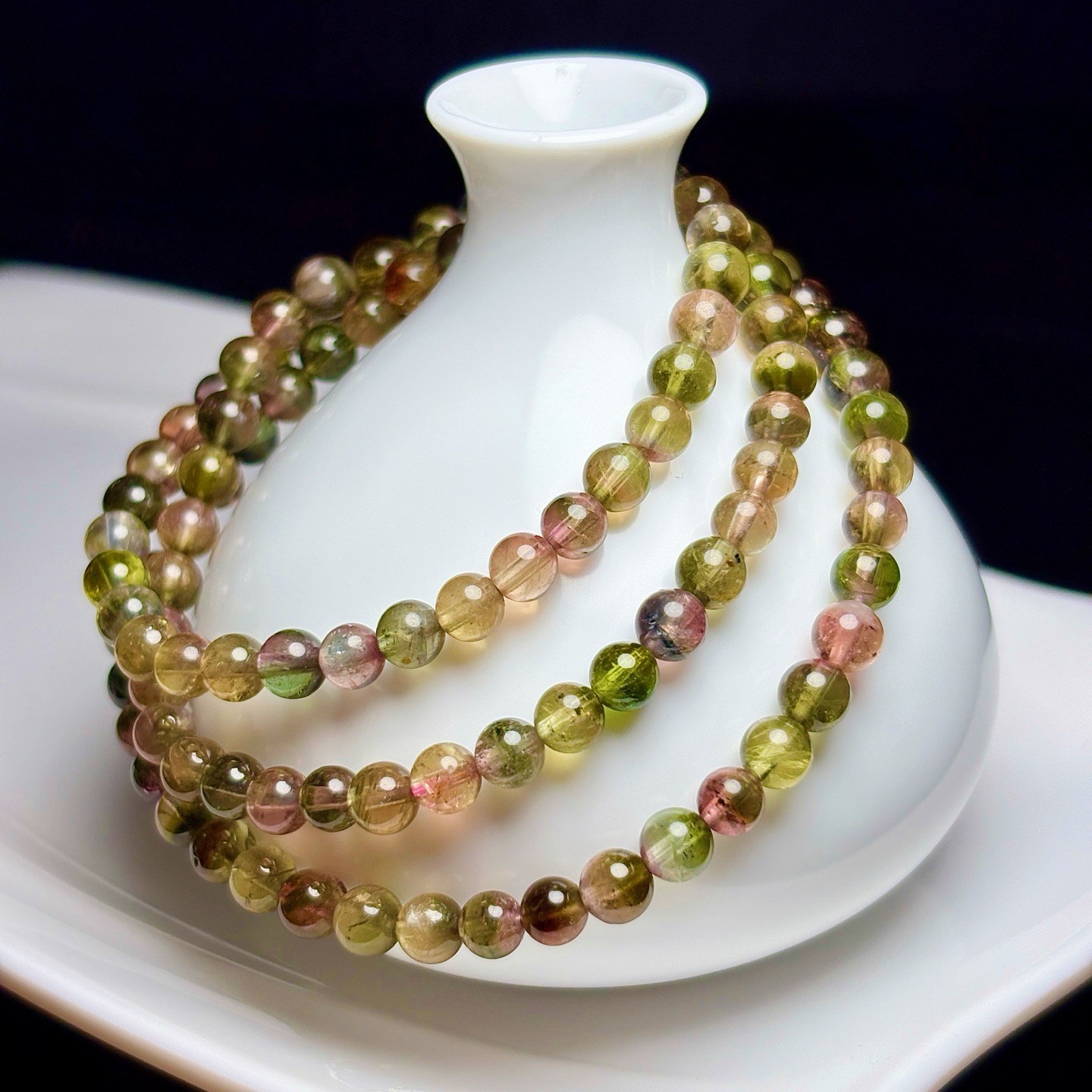 5.5mm Natural Watermelon Tourmaline Crystal Quartz Beads Bracelet