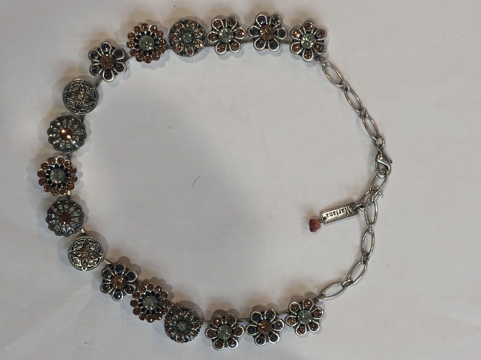 Mariana Necklace Austrian Crystal Choker Warm Fall Tones Silver Plate