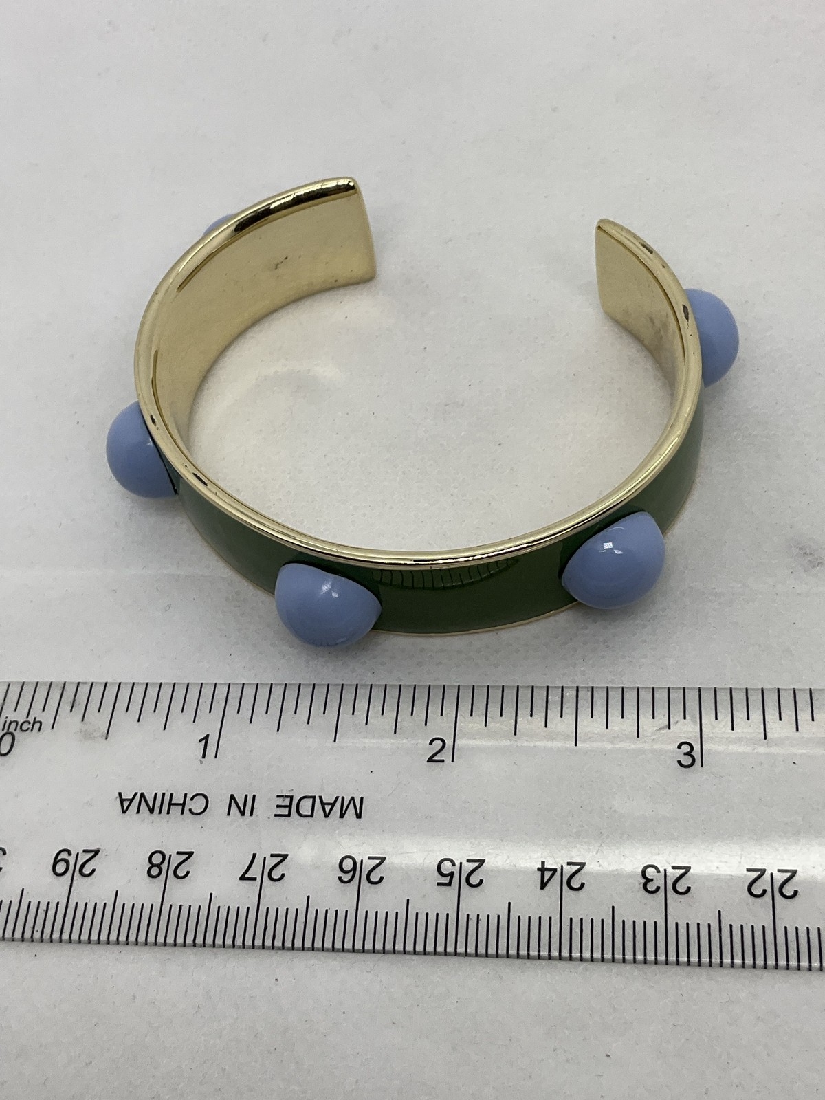 Tory Burch Green Enamel Blue Dome Studs Cuff Bracelet