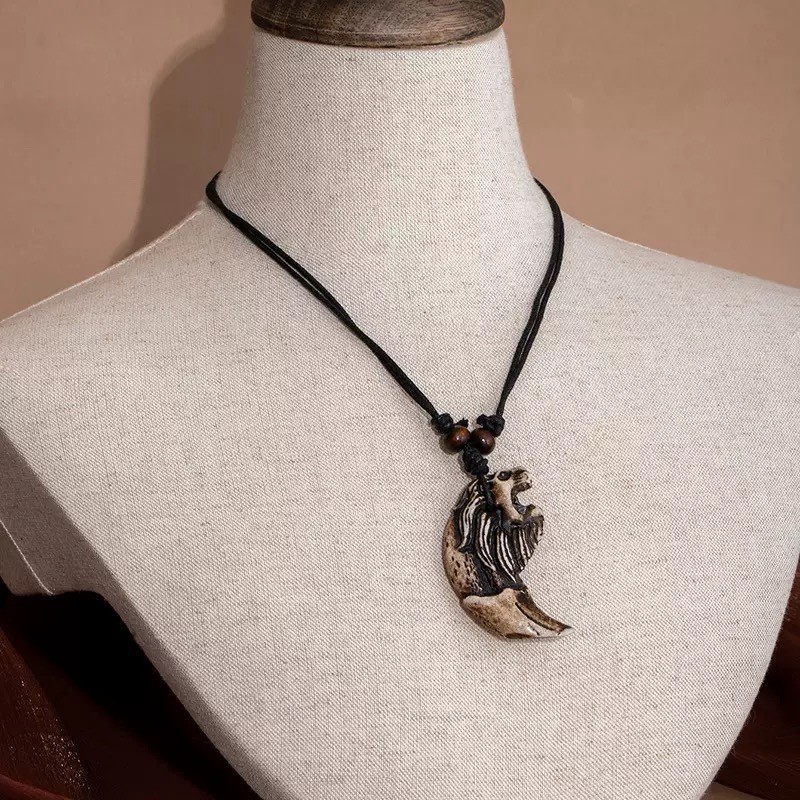 Hawaiian Fish Hook Adjustable Necklace Genuine Buffalo Bone Koa Wood Green Jade