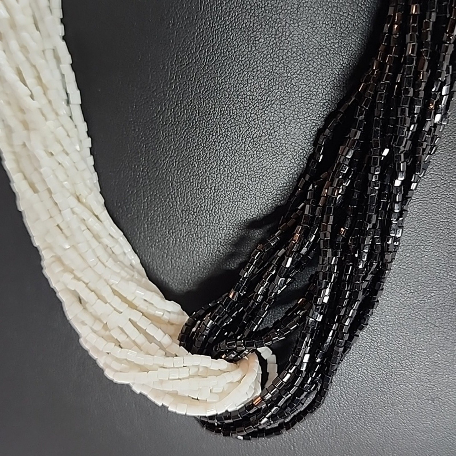 Multi Strand Black & White Seed Bead Necklace