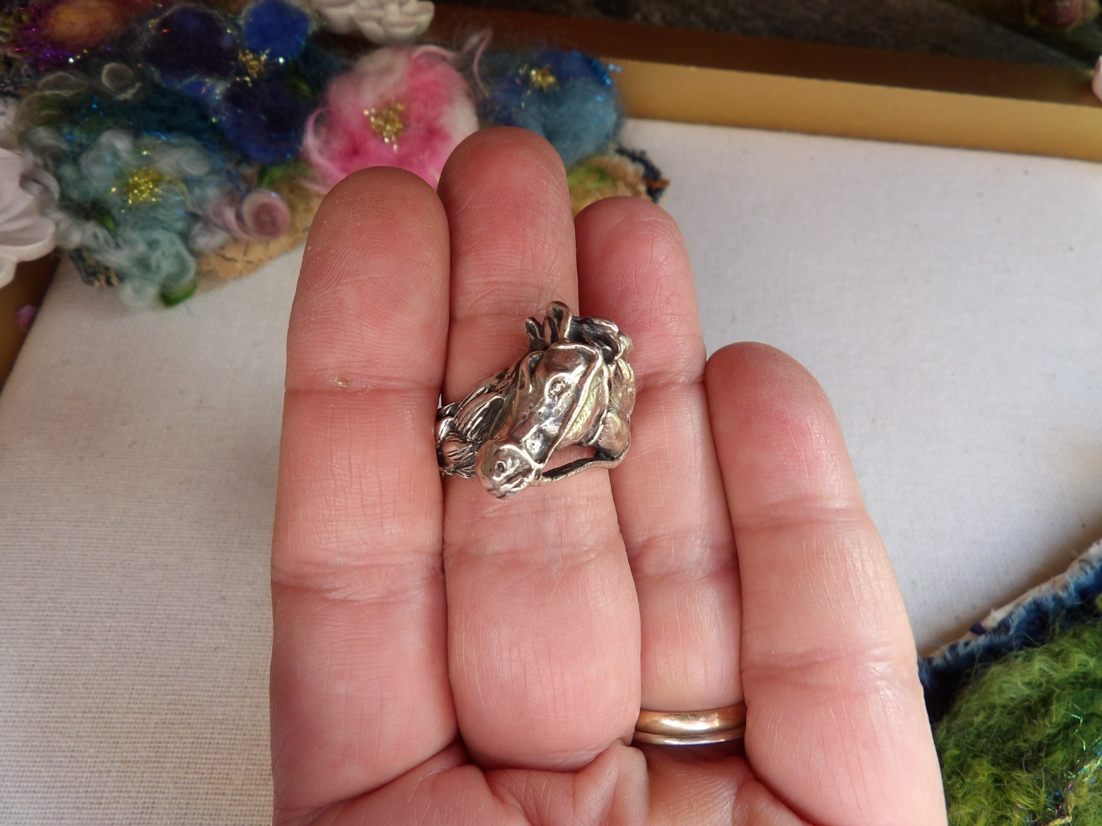 sterling silver ring, artisan, new, stamped, horse