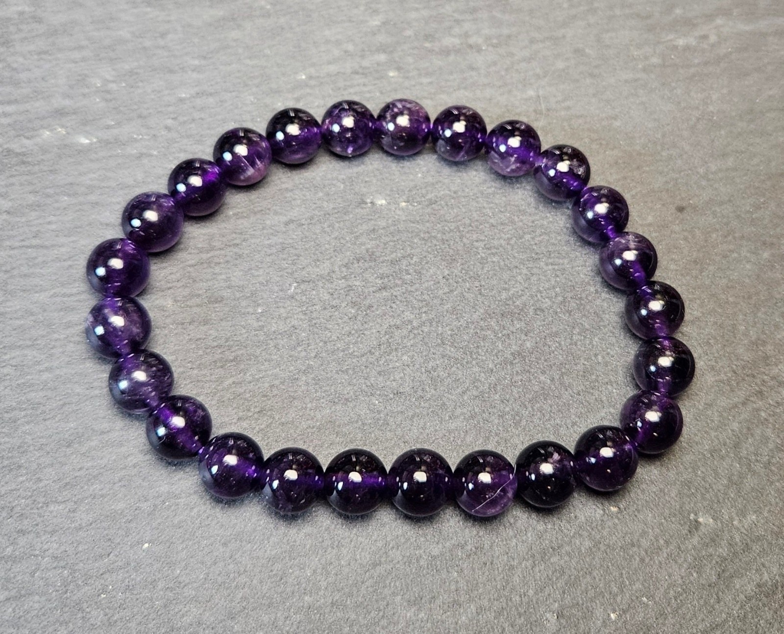 Dark Amethyst Purple Quartz Bead Bracelet – Natural Gemstone Jewelry 7mm – 15mm
