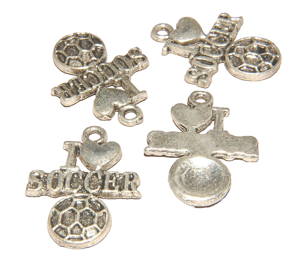 I Heart Love Soccer Sports Charm Tibetan Silver J1257