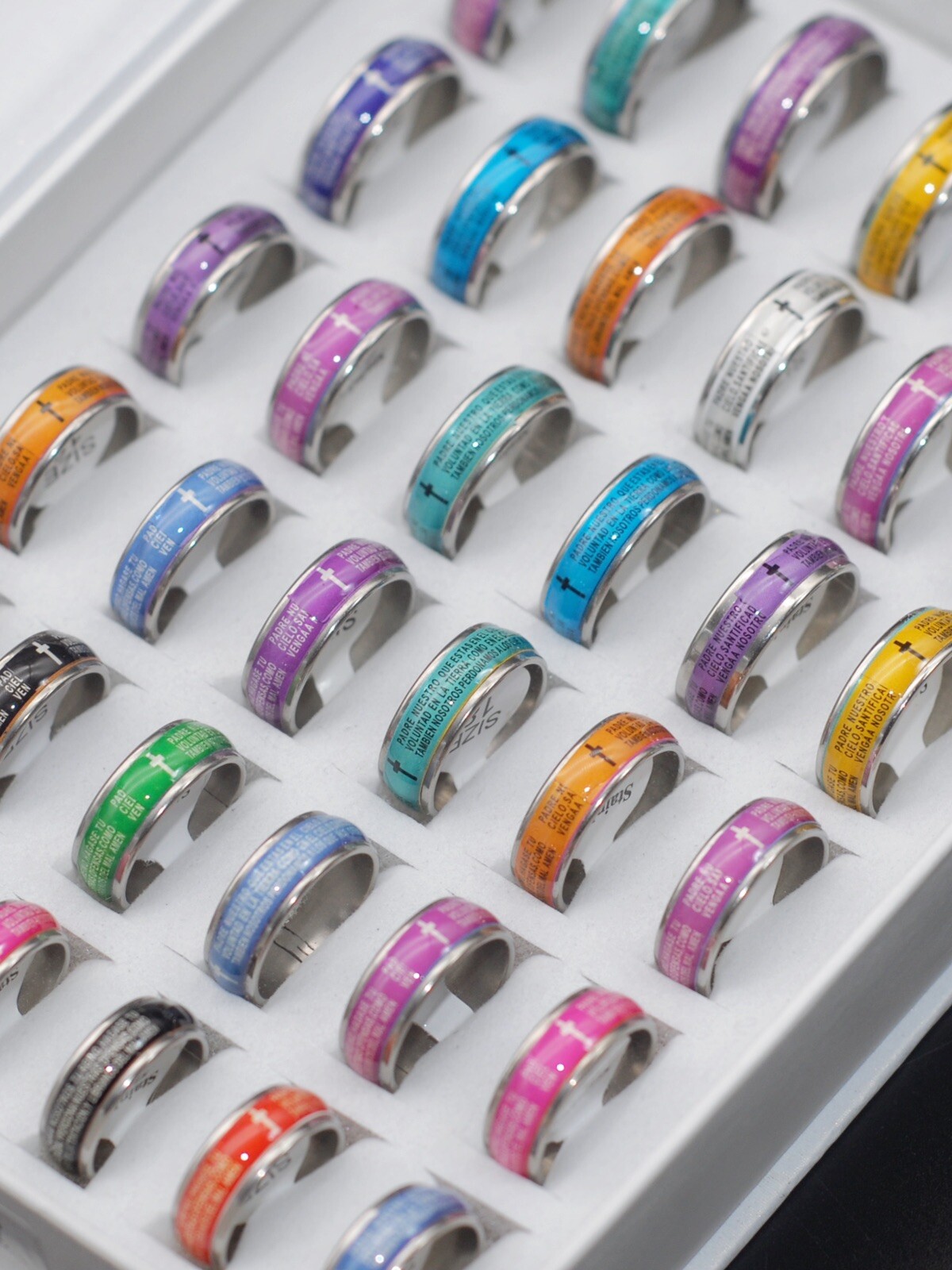 Bulk Lots 35 Colorful Jesus Cross Prayer Rings Mix Religious Accessories Jewelry