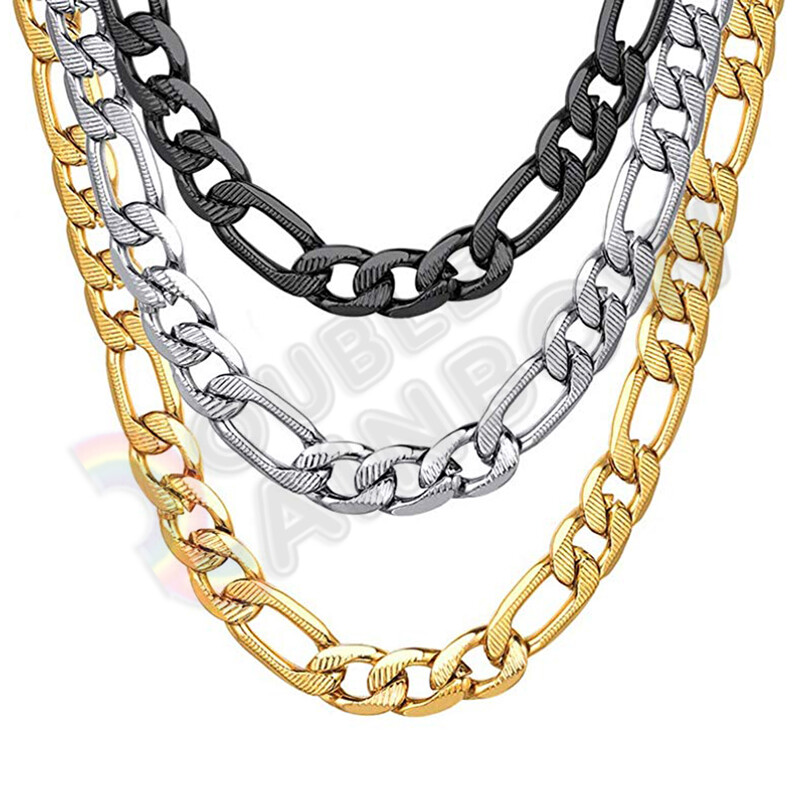 Men Gold Plated Stainless Steel Diamond Cut Figaro Necklace 6/8mm Chain 18-36″