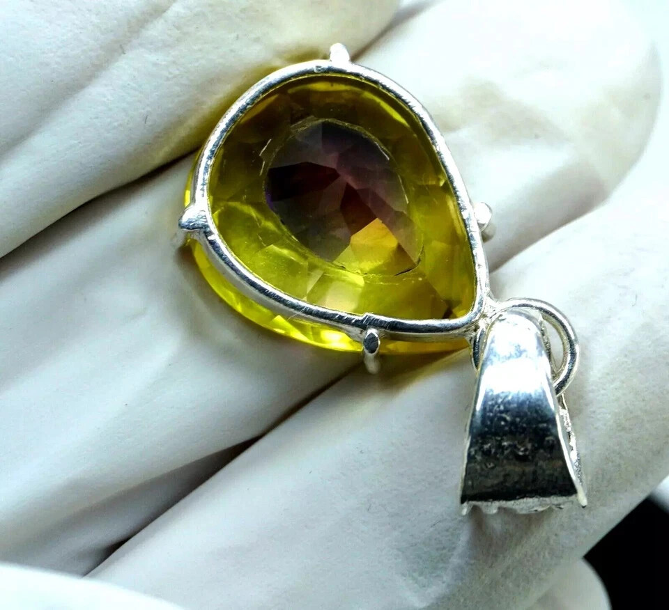 Pear Natural 34.40 Ct Bi-Color FL Pitambari Sapphire 925 Silver Pendant Gemstone