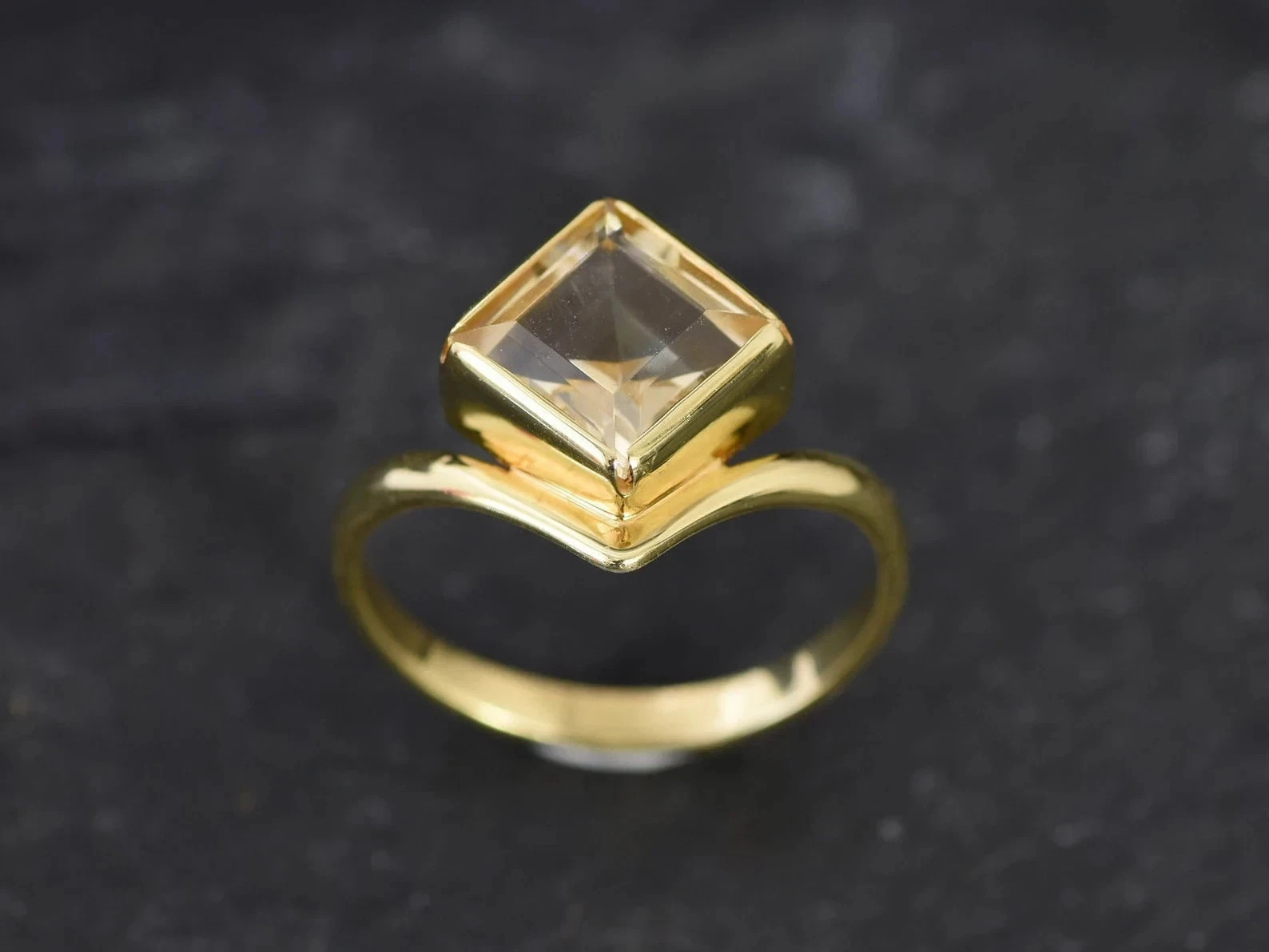 2.50 Ct 18K Solid Yellow Gold Natural Citrine & Diamond Anniversary Ring Sz 9