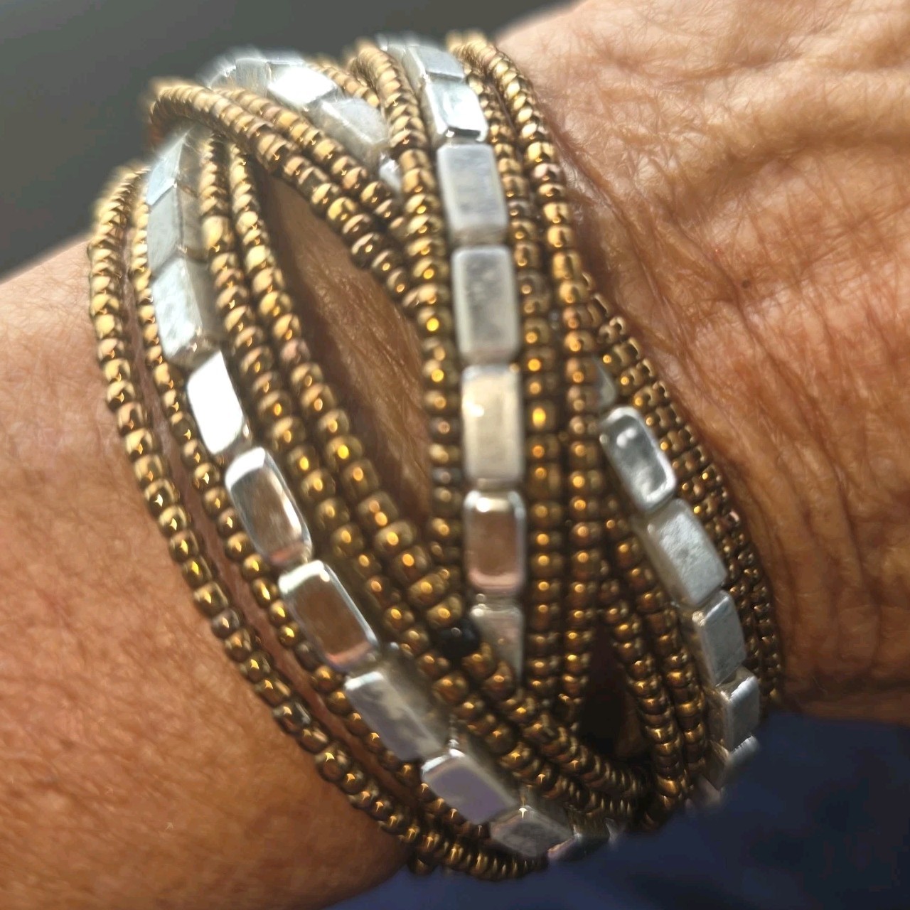 Triple Woven Cuff Bead Bracelet