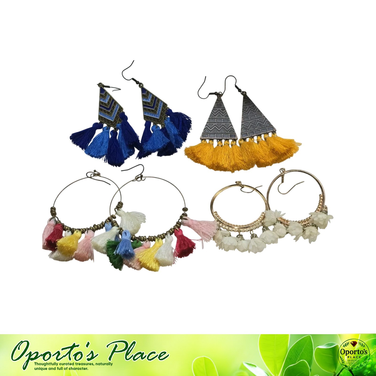 Lot Of Four Pairs Earrings Dangle Style Tassle Multicolor Pierce Multistyle