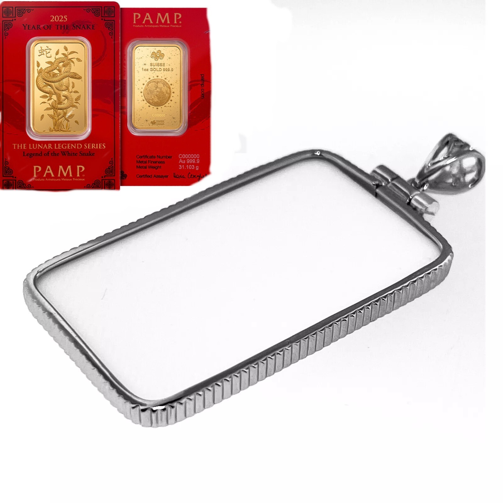Sterling Silver bezel frame for 1 oz pamp Lunar Snake Gold Bar ( bezel only )