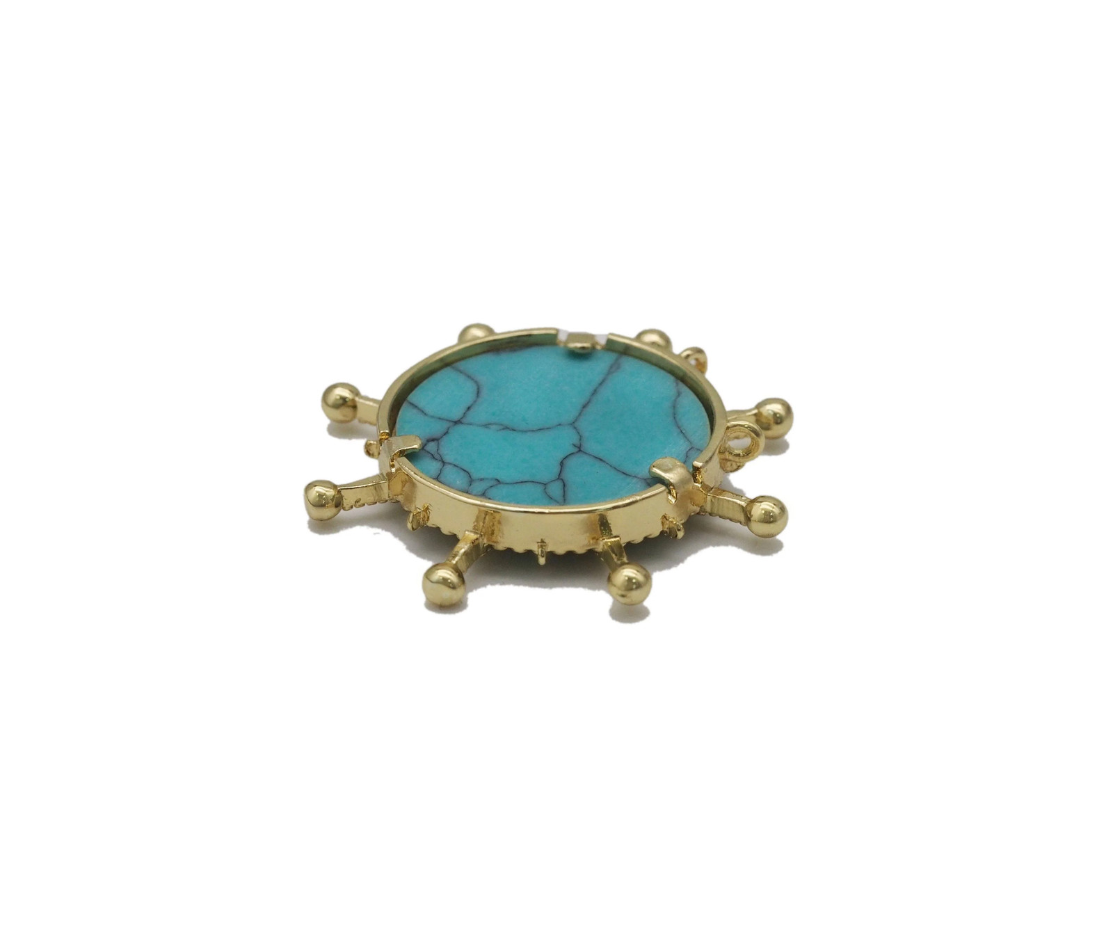 Gold CZ North Star On Turquoise Stone Charm, Sku#L704