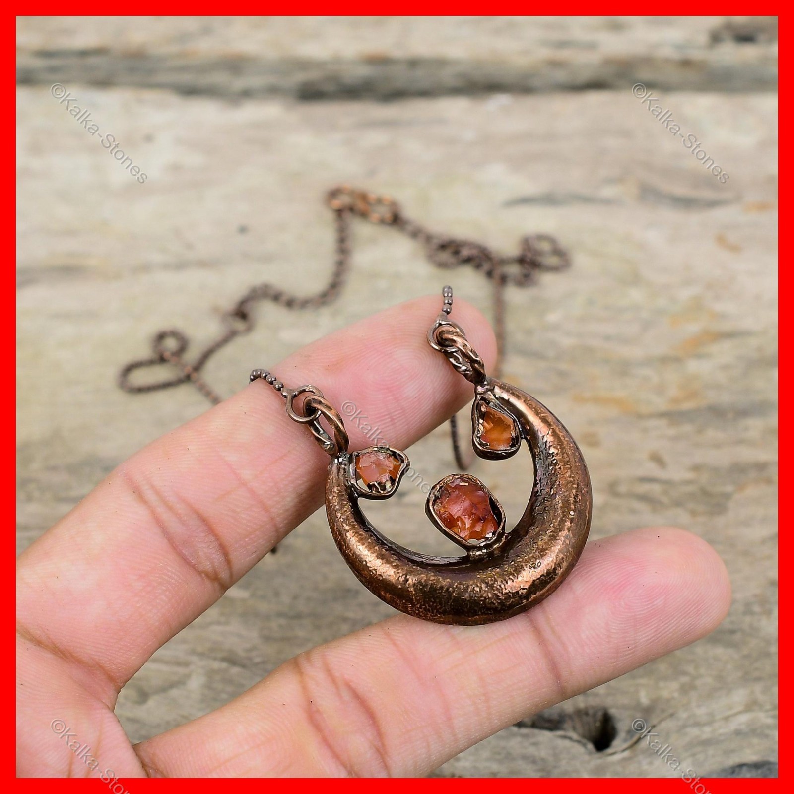 Oval Carnelian Rough Stone Copper New Chain Boho Electroformed Birthday Necklace