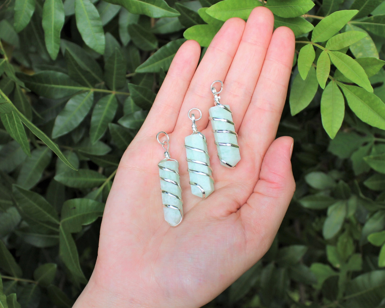 Amazonite Spiral Wire Wrapped Point Pendant / Necklace