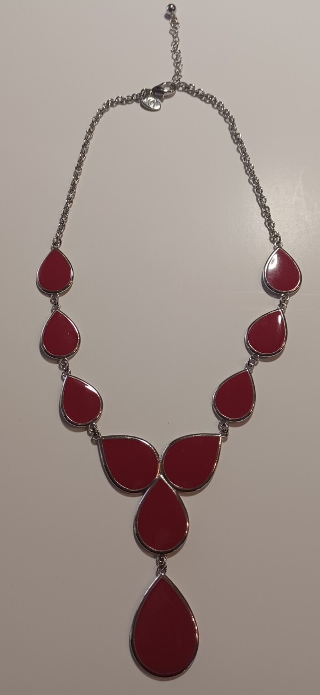 Charming Charlie Silvertone Necklace with reversible Red/Blue Enamel Discs