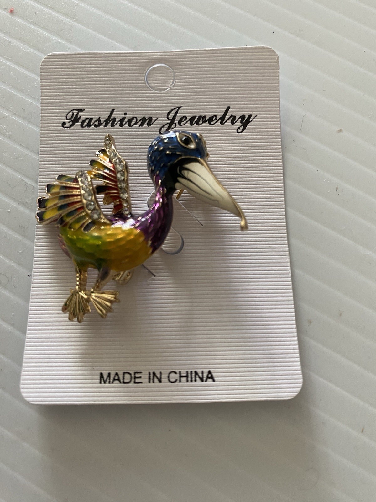 BETSEY Johnson PELICAN Lapel PIN SilverTone BROOCH Muliti COLOR