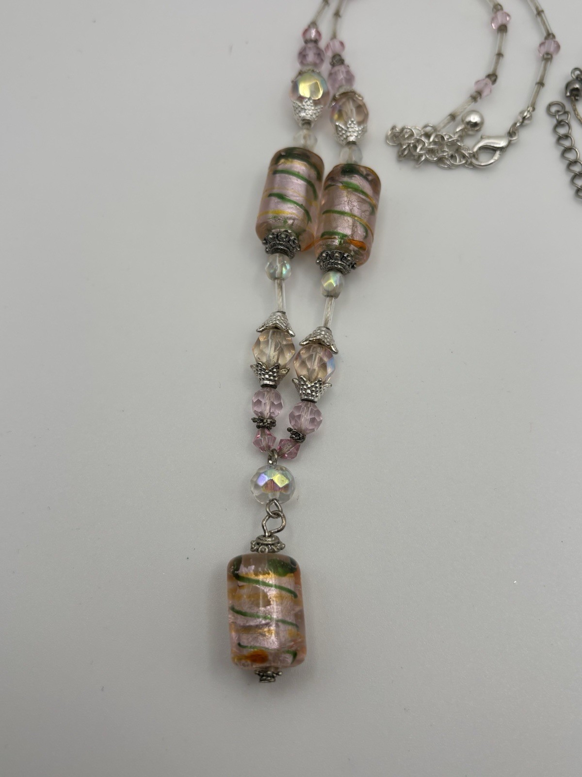 Lot of 2 Pastel Pink Glass Bead Necklaces – Venetian Style Foil & Teardrop Drops