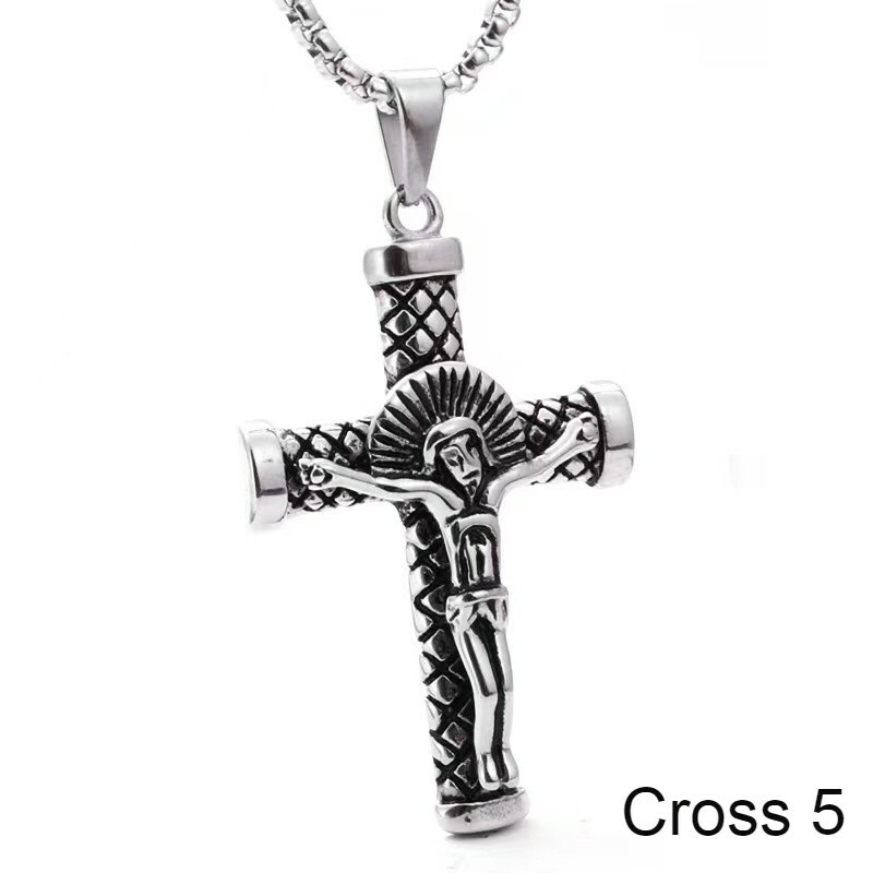 Men Cross Pendant Necklace Religious Christian Jewelry Stainless Steel Chain 24″