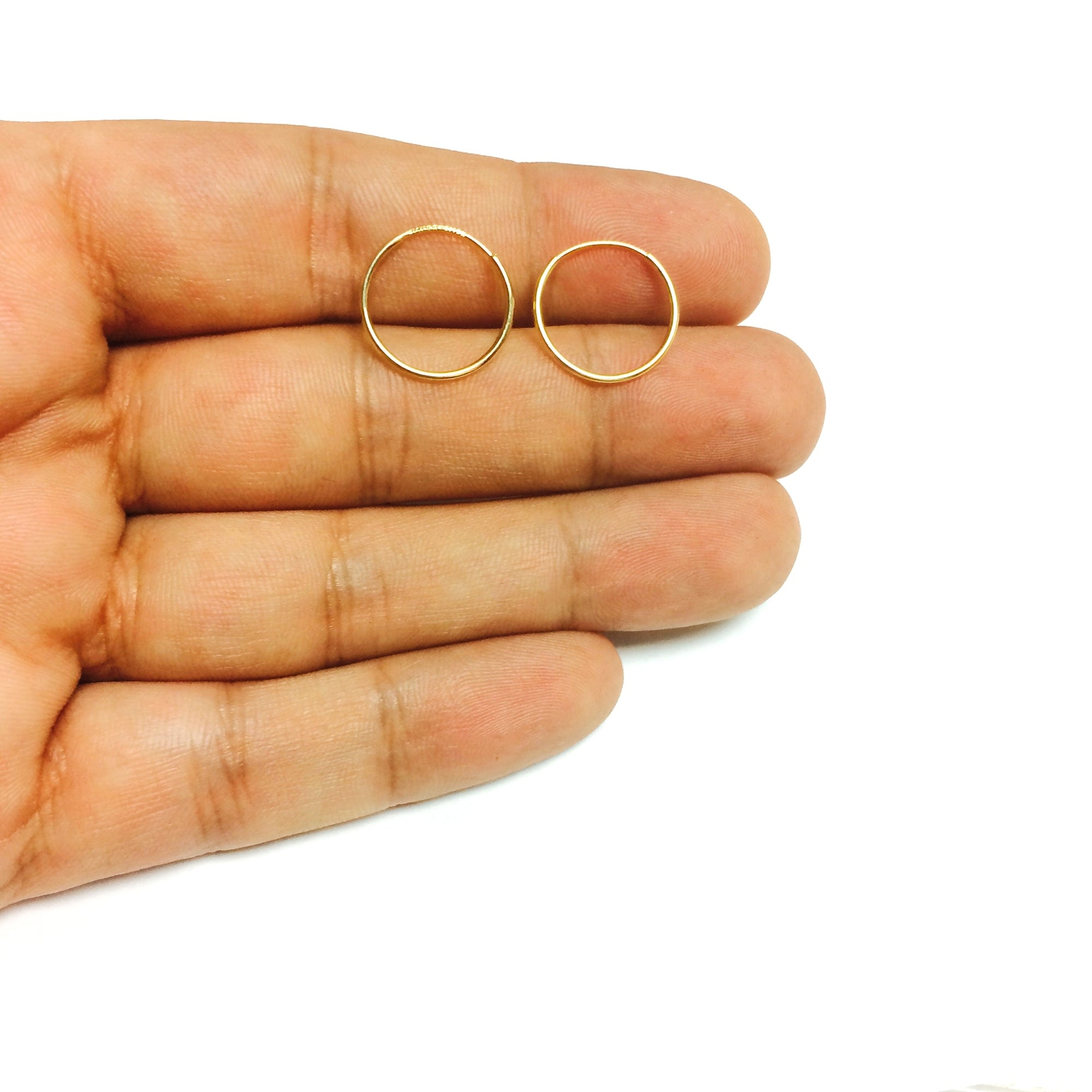 10k Yellow Gold Shiny Endless Round Hoop Earrings, Diameter 10mm