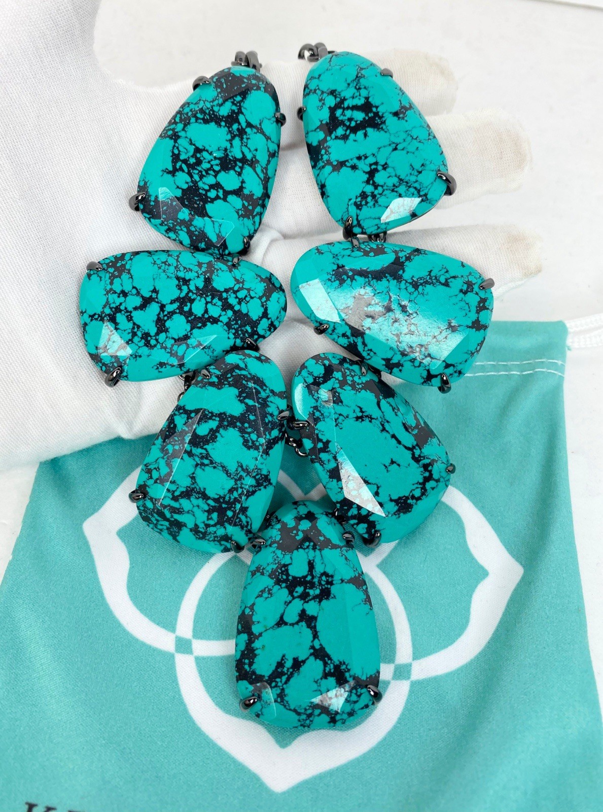Kendra Scott Harlow Statement Necklace Variegated Turquoise Magnesite gunmetal