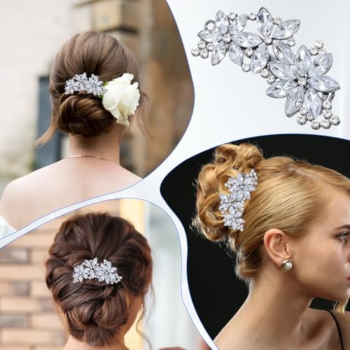 2 PCS Rhinestone Hair Clips, Silver Bling Crystal Hair Clips for Women,