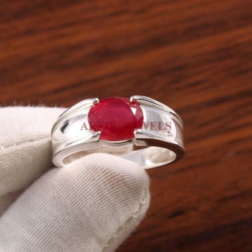 Heated Ruby Gemstone with 925 Sterling Silver Ring for Men’s #3558