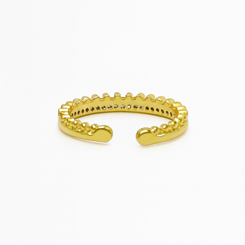Adjustable Gold Double Layer Bead Ring Stainless Steel Zircon Open Band Jewelry