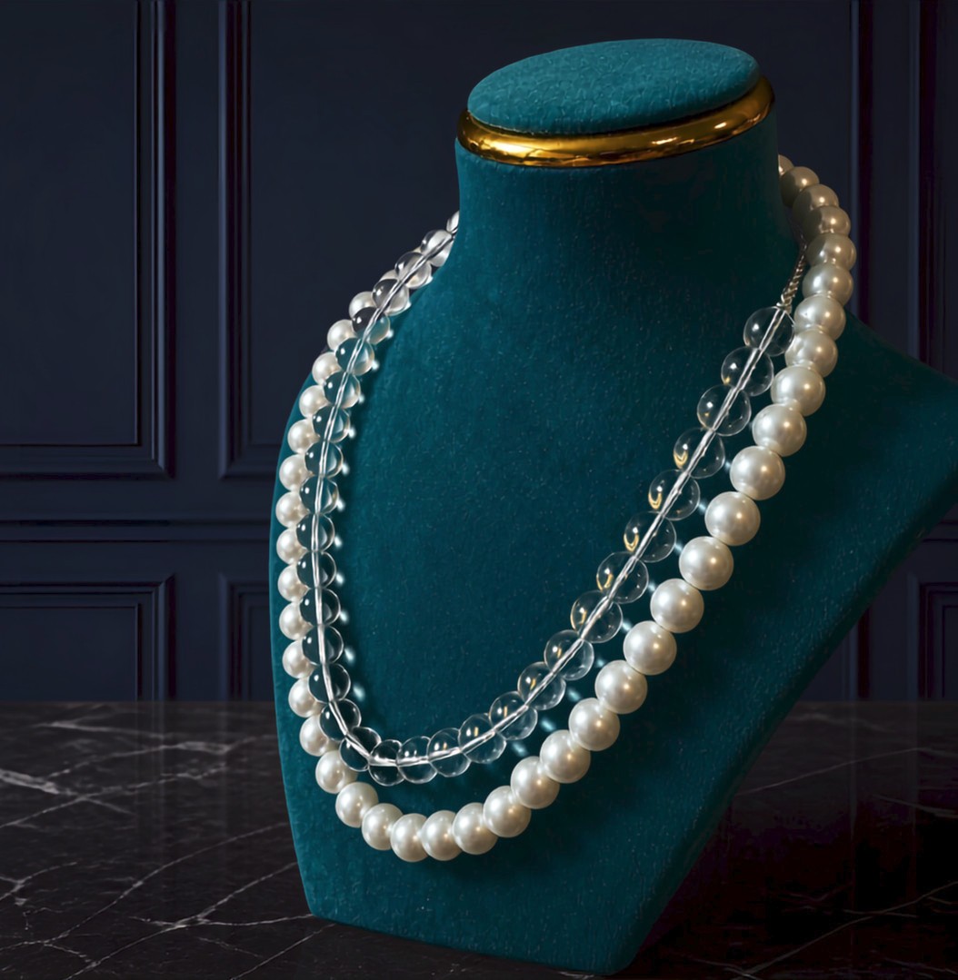 Kate Spade Pearly Long Necklace 34″ with Glass Pearls & Cubic Zirconia NWT